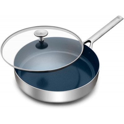 Blue Diamond Triple Steel Poêle à frire anti-adhésive en céramique avec couvercle Argenté 28 cm ou 3,58 l - B08F82G4SNL