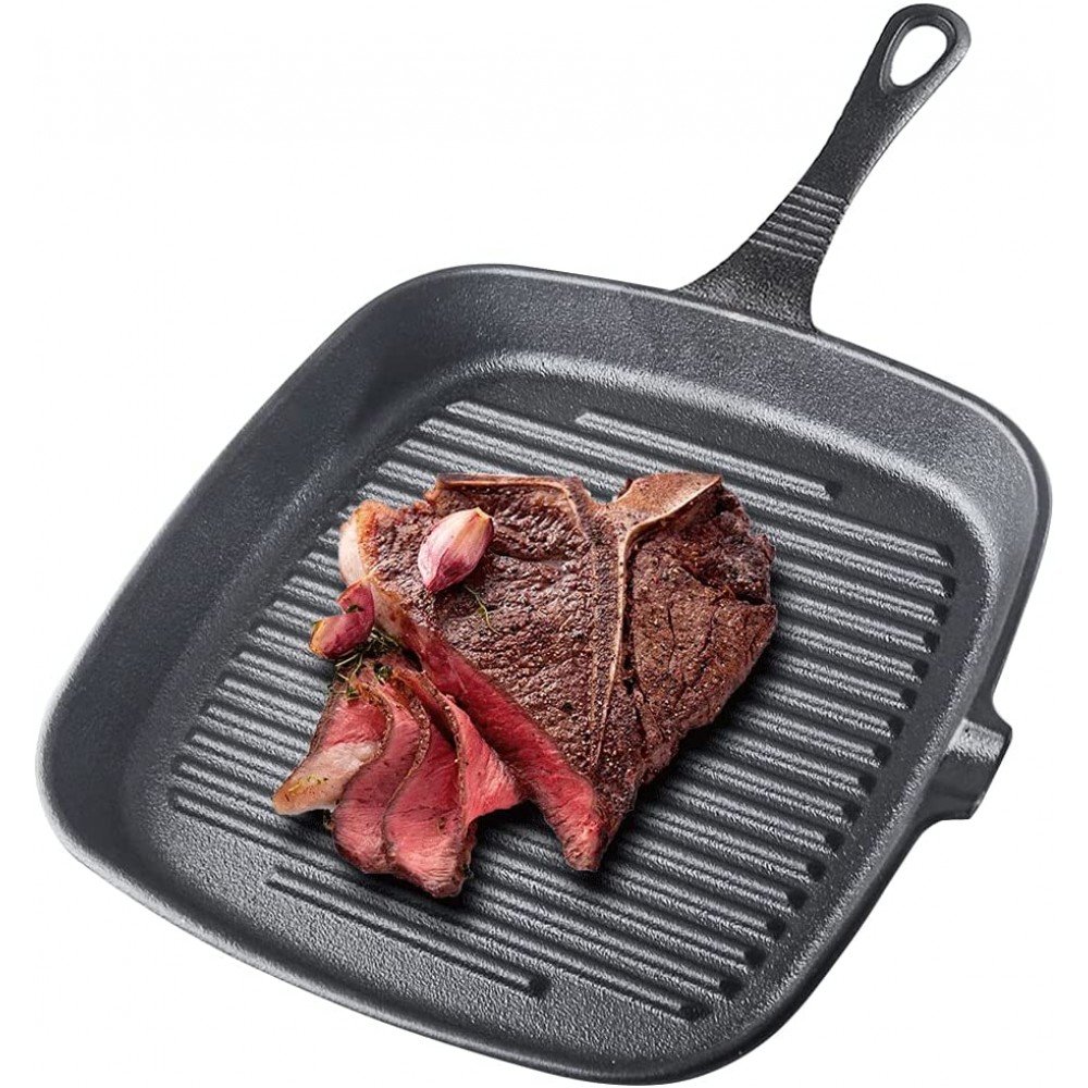 OBR KING Poêle à frire carrée en fonte de 22,9 cm avec bec verseur pour griller des steaks de la viande du bacon et du poisson - B08ZNDVTRZD
