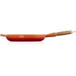 Poêle à frire en fonte distinctive de marque Le Creuset avec poignée en bois 28 cm rouge volcanique - B09MZGHPTRP