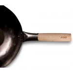 pasoli Wok | Fond plat | Pour cuisinière y compris induction | 30 cm de diamètre | Wok traditionnel en acier au carbone martelé à la main | Poignée en bois | Revêtement anti-adhésif naturel - B07YL9WFFTB