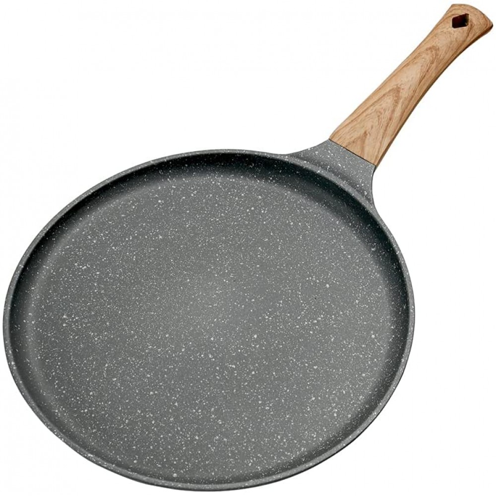 Poêle à crêpe 20cm Crêpière en aluminium poele a pancak esantiadhésive avec manche en bois anti-brûlure Pour induction et autres sources de chaleur - B0951H7X613