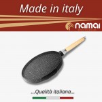 NAMAI Poêle grill anti-adhésive en pierre à double face côtés grill et lisse manche amovible en bois noir fabriqué en Italie 28 cm - B07W592FNX5