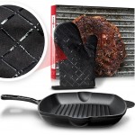 Satalvo Poêle à griller en fonte avec gant de four Extrêmement durable et 100 % flexible Poêle en fonte enduite pour des résultats parfaits Idéal comme grill steak et sauteuse noir - B094KQY3H2J