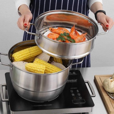 AYHa 28cm | Ménage à vapeur Pot | soupe en acier inoxydable Pot | Pot de cuisson | induction casseroles avec couvercle en verre trempé et poignées résistant à la chaleur | lave-vaisselle - B07Z778LRDB