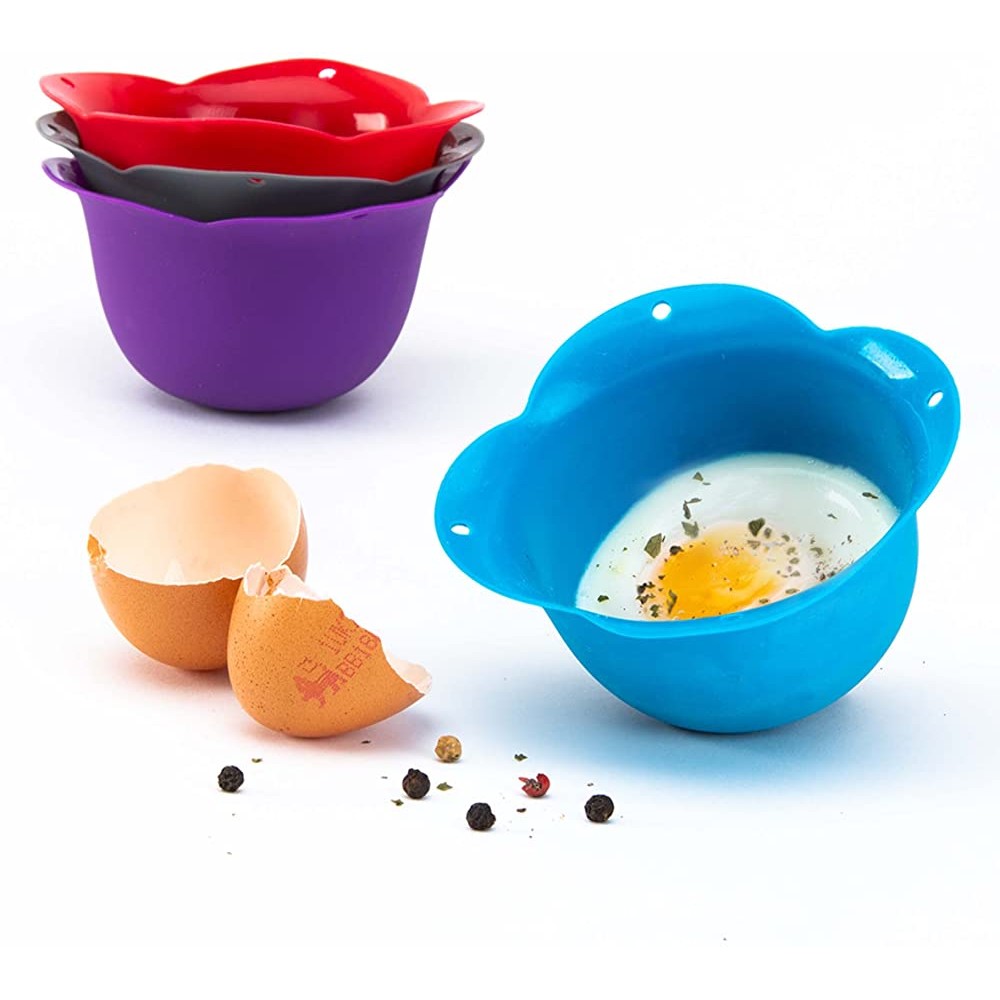 Coque en silicone Pocheuse à œufs Lot de 4 tasses – pocher Pods pour la cuisson parfaite œufs pochés – micro-ondes ou cuisinière Egg Cooker - B01C36THSEC
