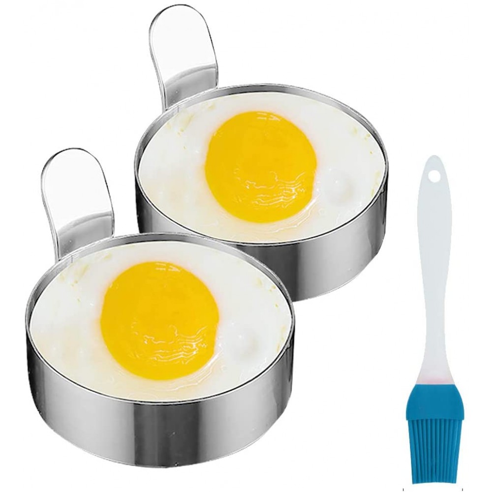 Homo Trends Lot de 2 anneaux à œufs antiadhésifs en acier inoxydable pour frire crêpes omelettes pour œufs au plat et poêle à frire avec 1 brosse - B08HWRLHXW7