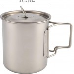 Dibiao Tasse à café en titane pur durable de 420 ml 7,6 cm Tasse de camping avec poignée pliable Pot en titane avec couvercle pour la maison - B09GVVB69B9