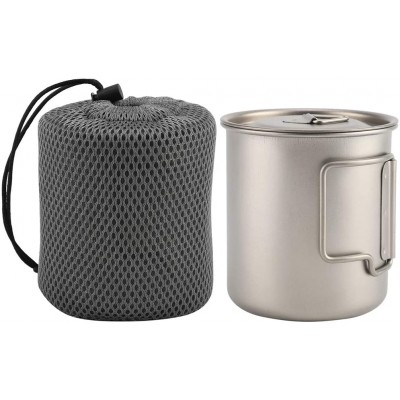 Dibiao Tasse à café en titane pur durable de 420 ml 7,6 cm Tasse de camping avec poignée pliable Pot en titane avec couvercle pour la maison - B09GVVB69B9