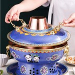 Fondue Hot Pot Ménages Cloisonnée Copper Hot Pot Restaurant Shabu-shabu Charbon Hot Pot Party 6-8 Aliments Hot Pot Color : Blue Size : 30cm - B08GPK5ZFGG