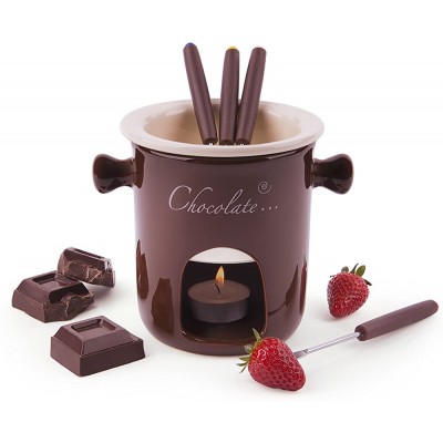 Excelsa Chocolate Service à Fondue au Chocolat 7 pièces céramique crème Marron Manche Marron 12 x 12 x 13,5 cm - B01LEUOXWAD