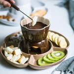 TTXP Fondue Au Chocolat et Au Fromage en Céramique Ensemble de Pot à Fondue à Dessert de Luxe avec Plateau de Service de Fête,Brown-OneSize - B096WRCLHV9