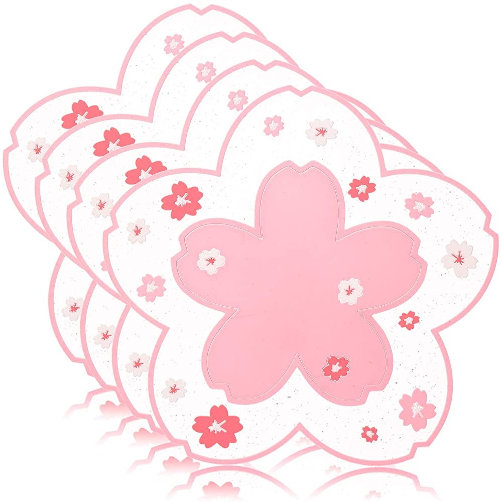 Conisy Floraux Série Dessous de Plat en Silicone Lot de 4 Multiusage Dessous de Tapis Résistant à la Chaleur Flexible Antidérapants 16cm Sakura Rose - B08HCBPCWK7