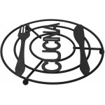 Dessous de plat rond en métal noir avec pieds support relevé porte théière grille et casserole Design moderne pour table de cuisine et restaurant 1 pièce - B09H4MC53CB