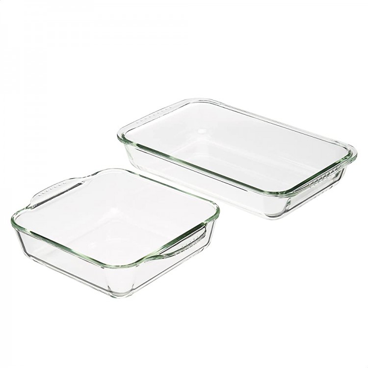 Basics Lot de 2 plats en verre pour cuisson au four un rectangulaire de 3 l et un carré de 2 l - B08BS7TR4HV