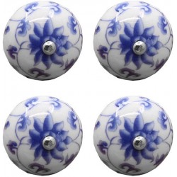YUPVM Lot de 4 poignées en céramique rétro bleu et blanc pour tiroir porte armoire poignée pour maison cuisine salle de bain - B09NXJGDB8U