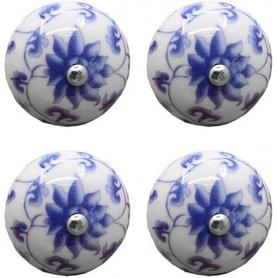 YUPVM Lot de 4 poignées en céramique rétro bleu et blanc pour tiroir porte armoire poignée pour maison cuisine salle de bain - B09NXJGDB8U
